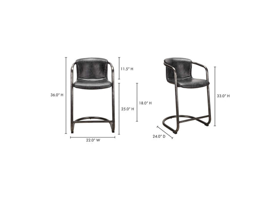 PK-1061-02 Freeman Counter Stool Onyx Black Leather - Set Of Two
