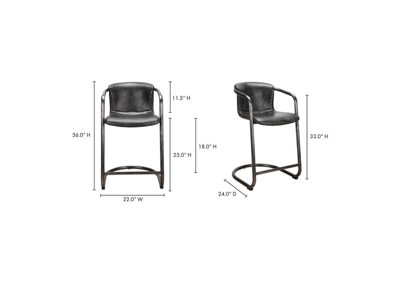 PK-1061-02 Freeman Counter Stool Onyx Black Leather - Set Of Two