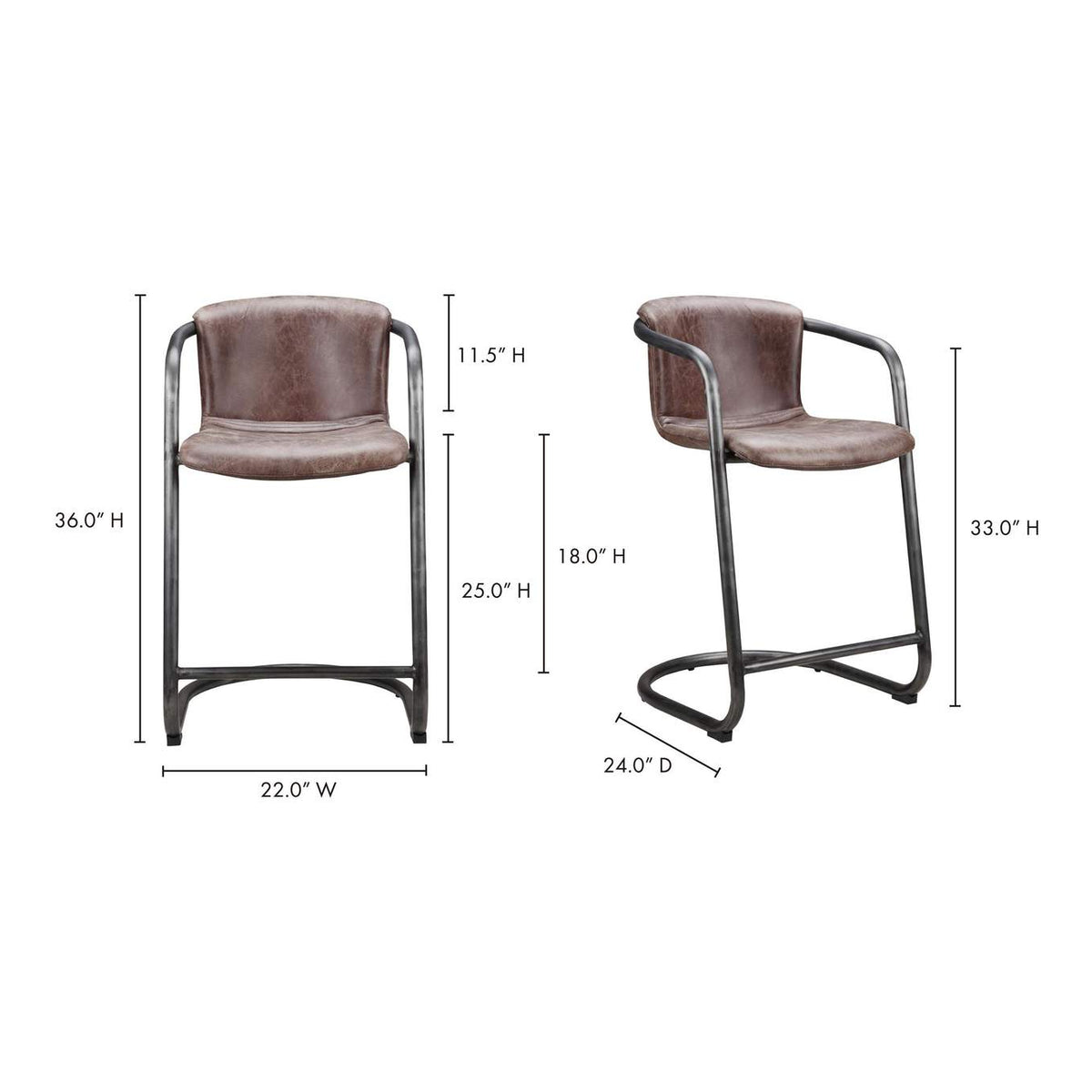 PK-1061-03 Freeman Counter Stool Grazed Brown Leather - Set Of Two