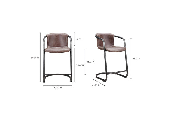 PK-1061-03 Freeman Counter Stool Grazed Brown Leather - Set Of Two