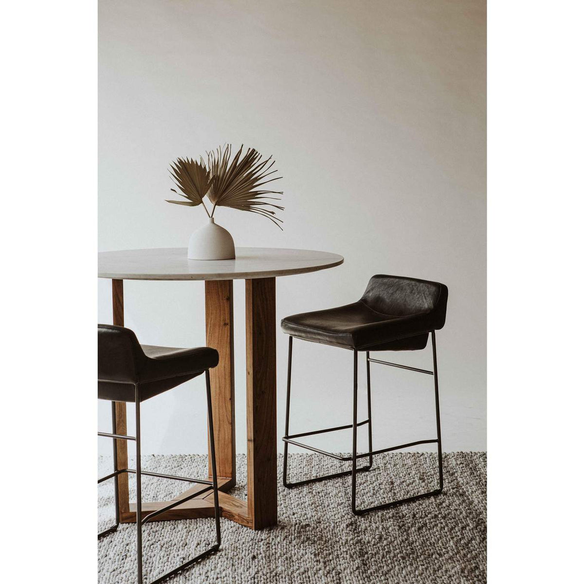PK-1106-02 Starlet Counter Stool Onyx Black Leather - Set Of Two