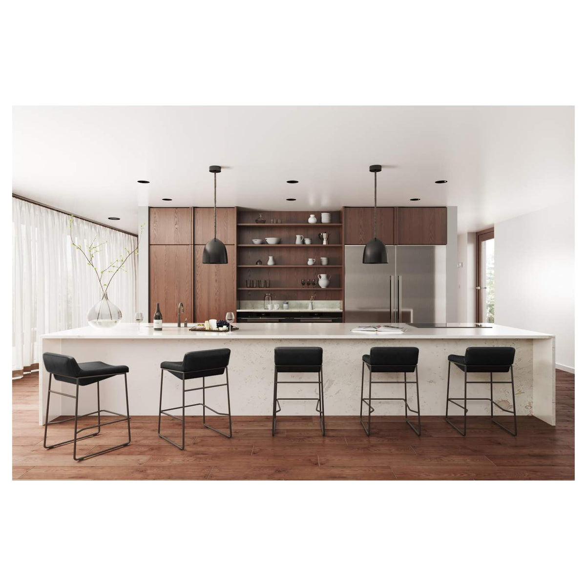 PK-1106-02 Starlet Counter Stool Onyx Black Leather - Set Of Two
