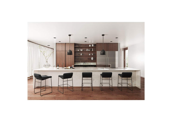 PK-1106-02 Starlet Counter Stool Onyx Black Leather - Set Of Two
