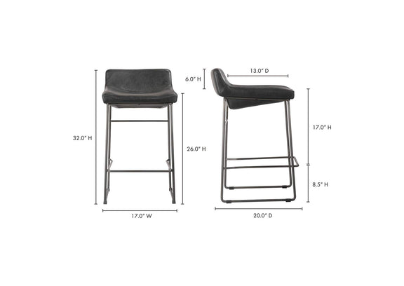 PK-1106-02 Starlet Counter Stool Onyx Black Leather - Set Of Two