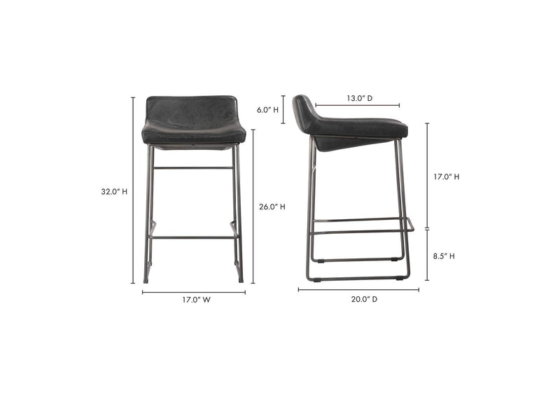 PK-1106-02 Starlet Counter Stool Onyx Black Leather - Set Of Two
