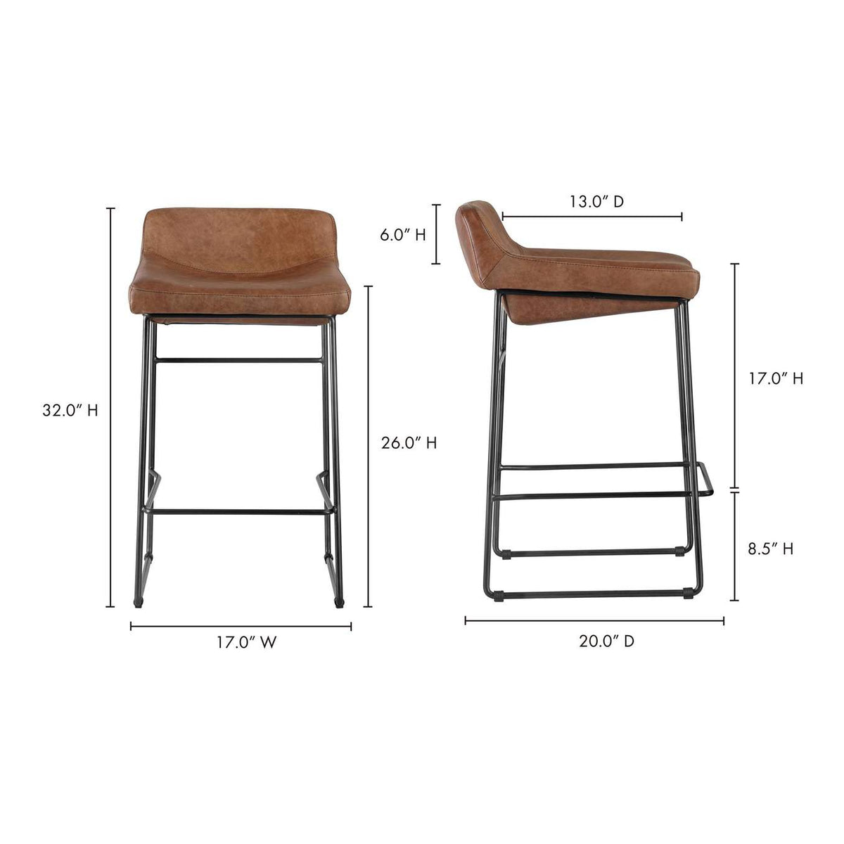PK-1106-14 Starlet Counter Stool Open Road Brown Leather - Set Of Two