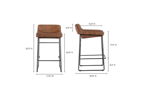 PK-1106-14 Starlet Counter Stool Open Road Brown Leather - Set Of Two