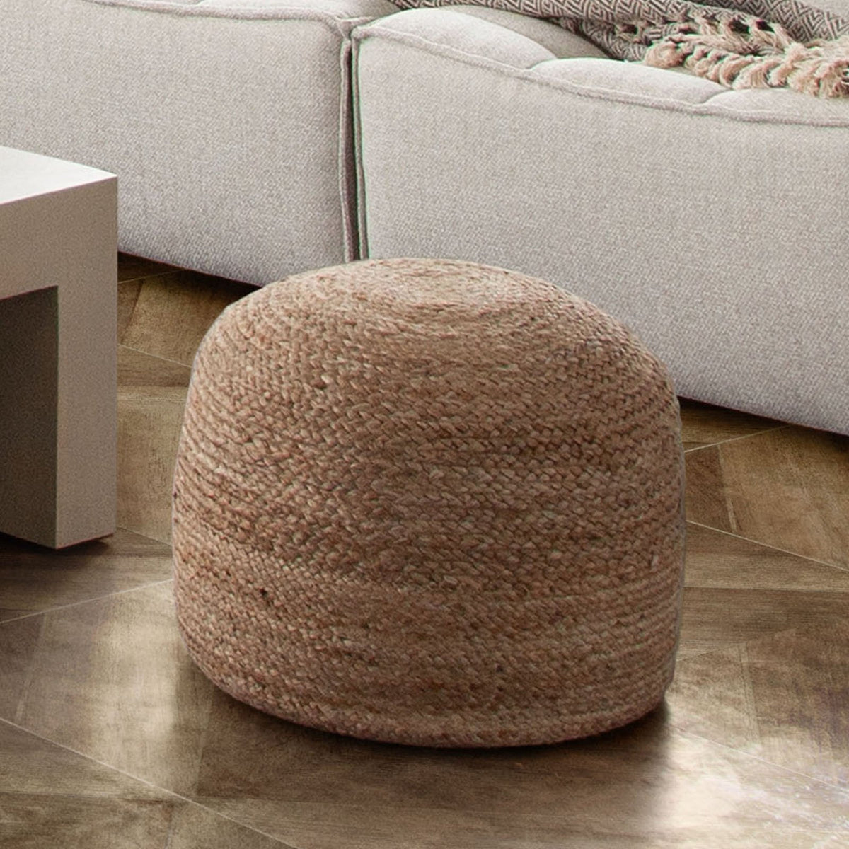 Round Pouf in Natural Jute Fiber