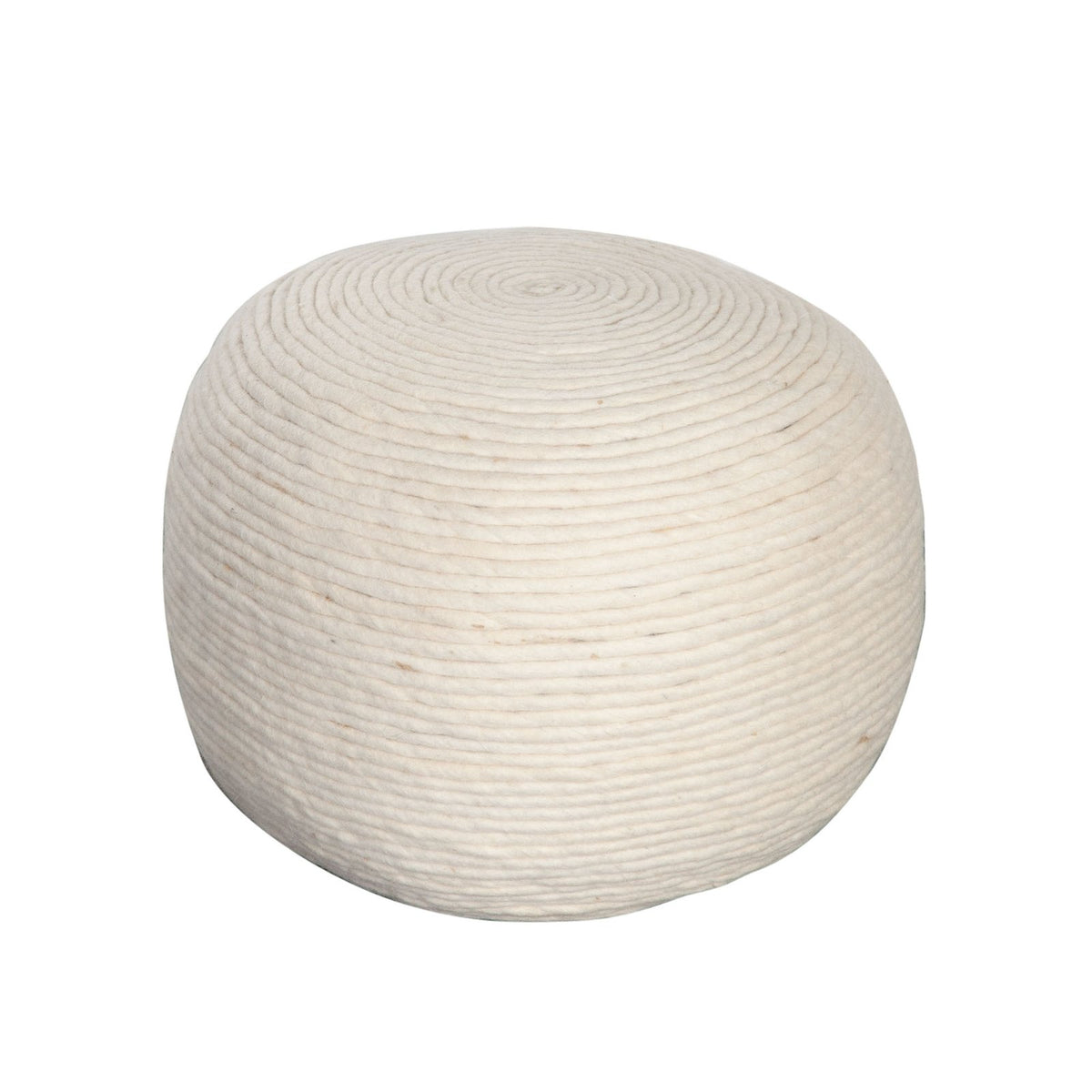 Round Pouf In White Dyed Natural Wool