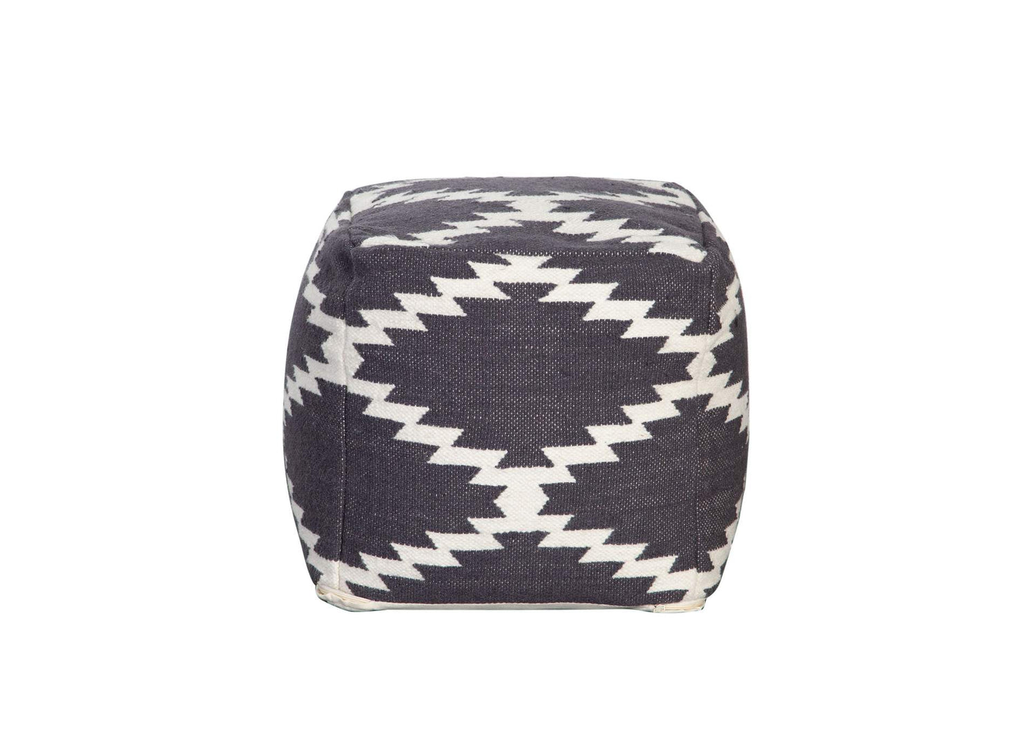 POUFSZZ Square Pouf In White/grey Pattern Wool