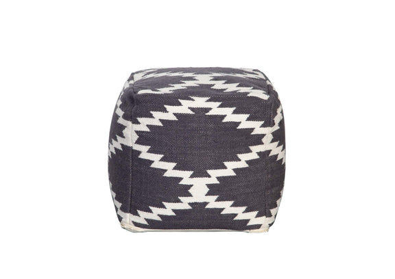 POUFSZZ Square Pouf In White/grey Pattern Wool