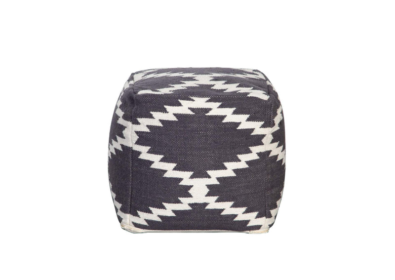 POUFSZZ Square Pouf In White/grey Pattern Wool