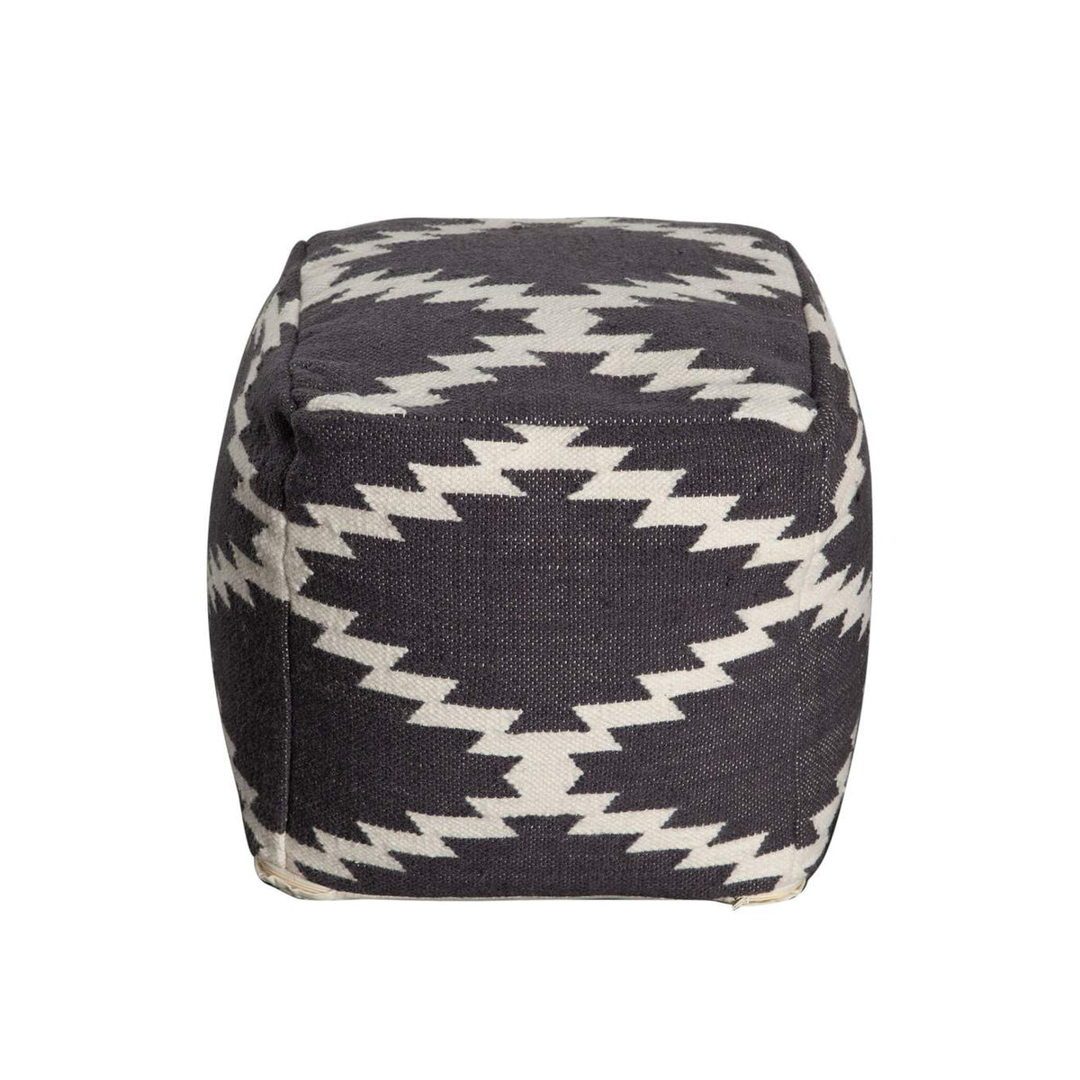 POUFSZZ Square Pouf In White/grey Pattern Wool
