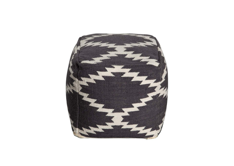 POUFSZZ Square Pouf In White/grey Pattern Wool