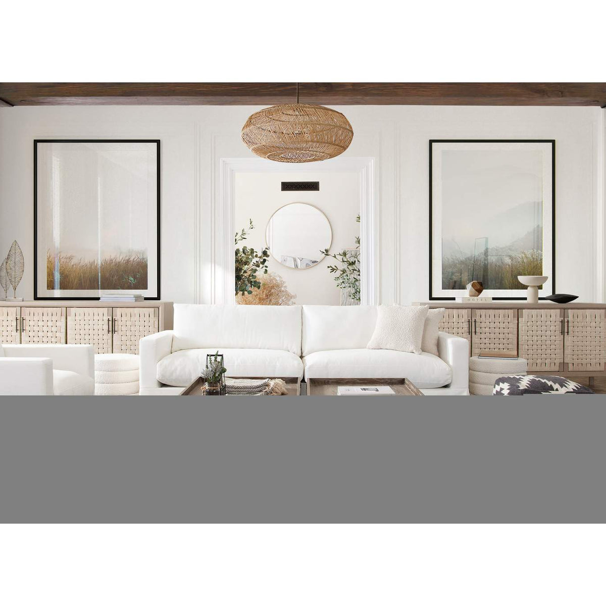 POUFSZZ Square Pouf In White/grey Pattern Wool