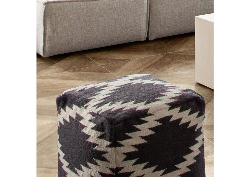 POUFSZZ Square Pouf In White/grey Pattern Wool