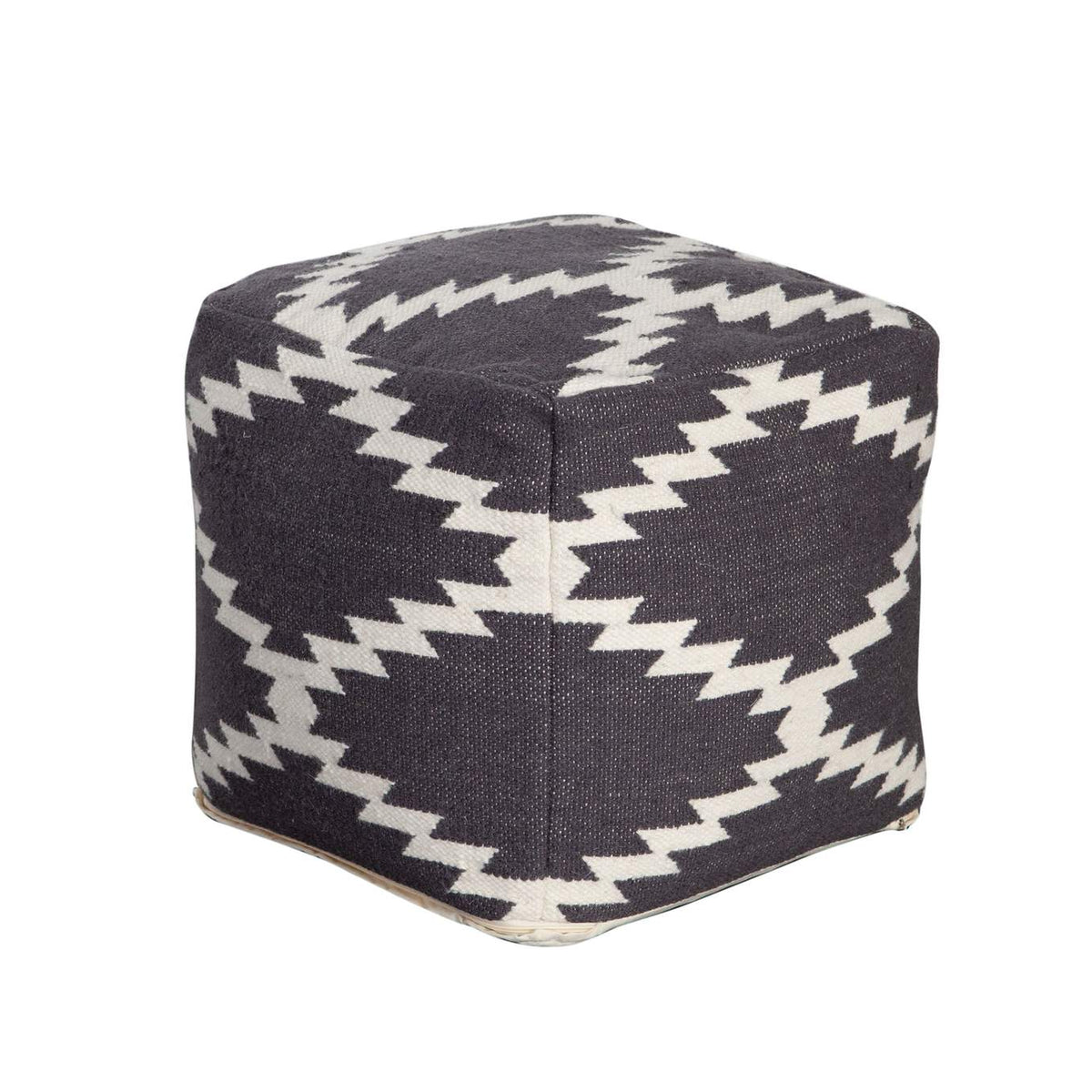 POUFSZZ Square Pouf In White/grey Pattern Wool