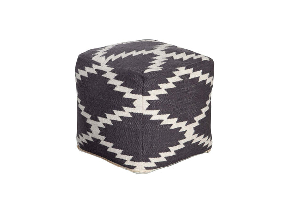 POUFSZZ Square Pouf In White/grey Pattern Wool