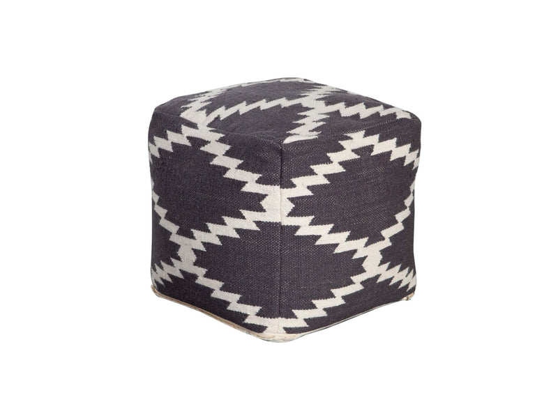 POUFSZZ Square Pouf In White/grey Pattern Wool