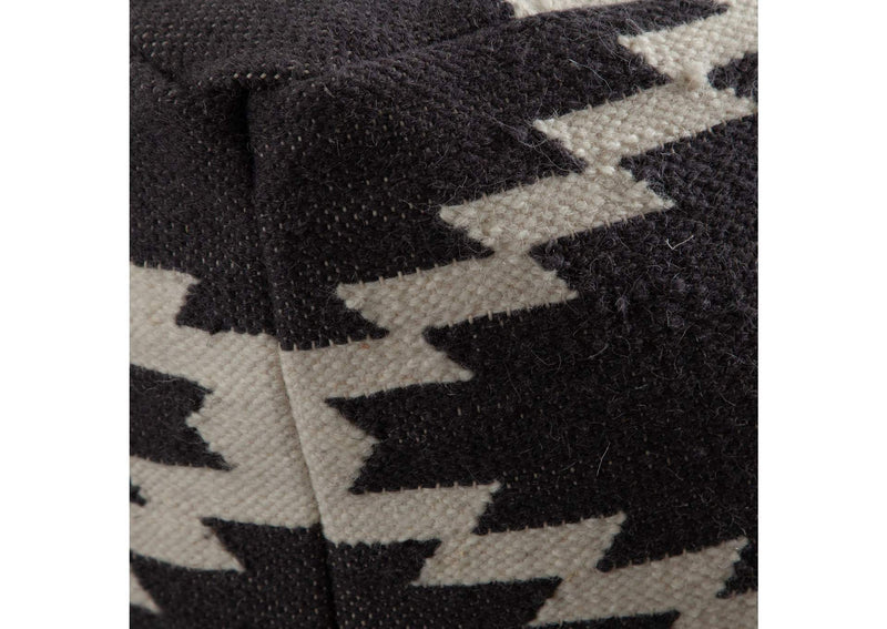 POUFSZZ Square Pouf In White/grey Pattern Wool