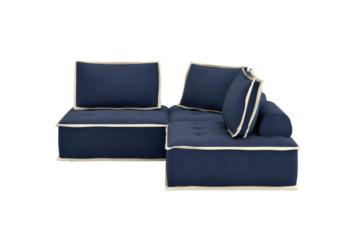 SU-UPX1671135-3A-NW Sunset Trading Pixie 3 Piece Sofa Sectional | Modular Couch | Navy Blue and Cream Fabric