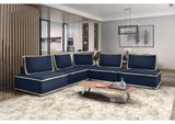 SU-UPX1671135-5A-NW Sunset Trading Pixie 5 Piece Sofa Sectional | Modular Couch | Navy Blue and Cream Fabric