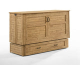 Wooden Murphy bed with closed doors on a white background