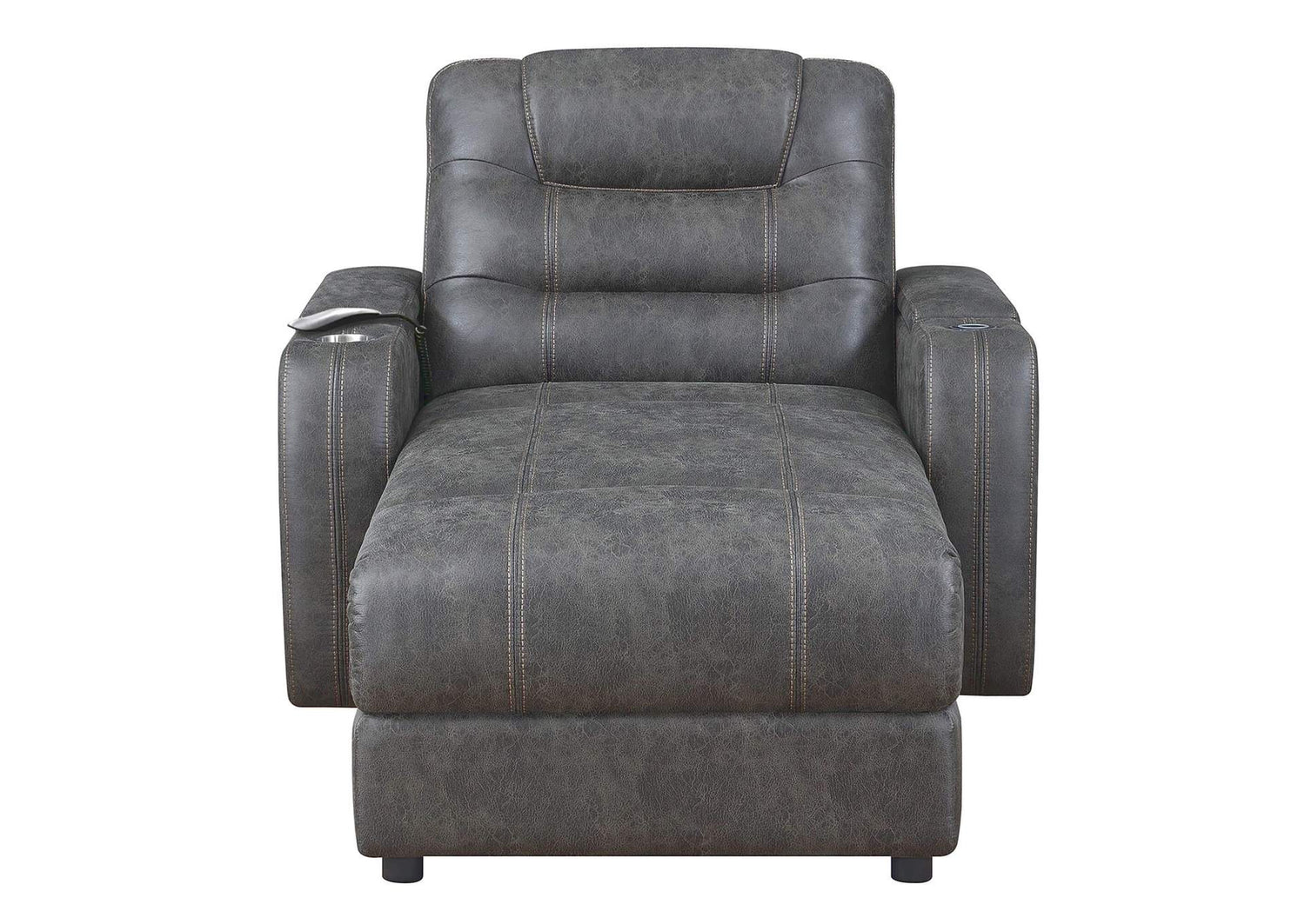 SU-K1128045LS Sunset Trading Power Reclining Chaise Lounge Chair with Arms | Phone Charger | Cupholder | Storage | Gray