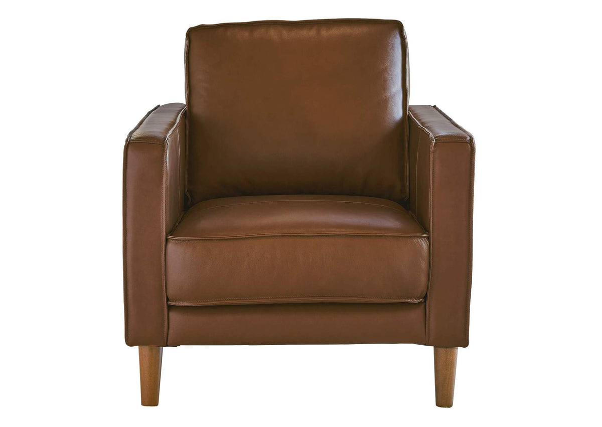SU-PR15070-86-100E Sunset Trading Prelude 32" Wide Top Grain Leather Armchair | Chestnut Brown | Mid Century Modern Accent Chair | Small Space Living Room Furniture