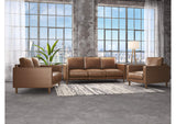 SU-PR15070-86-100E Sunset Trading Prelude 32" Wide Top Grain Leather Armchair | Chestnut Brown | Mid Century Modern Accent Chair | Small Space Living Room Furniture