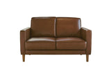 SU-PR15070-86-200E Sunset Trading Prelude 55" Wide Top Grain Leather Loveseat | Chestnut Brown | Mid Century Modern Small Couch