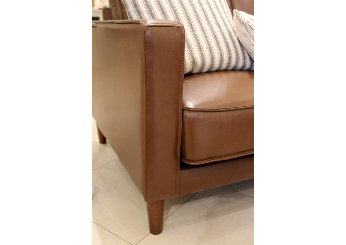 SU-PR15070-86-200E Sunset Trading Prelude 55" Wide Top Grain Leather Loveseat | Chestnut Brown | Mid Century Modern Small Couch