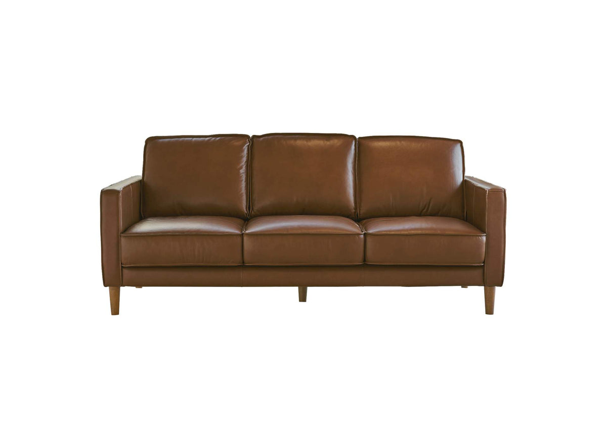 SU-PR15070-86-300E Sunset Trading Prelude 79" Wide Top Grain Leather Sofa | Chestnut Brown | Mid Century Modern 3 Seater Couch
