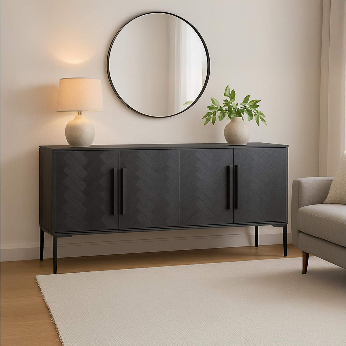 QM-1003-02 Fishbone Sideboard Black