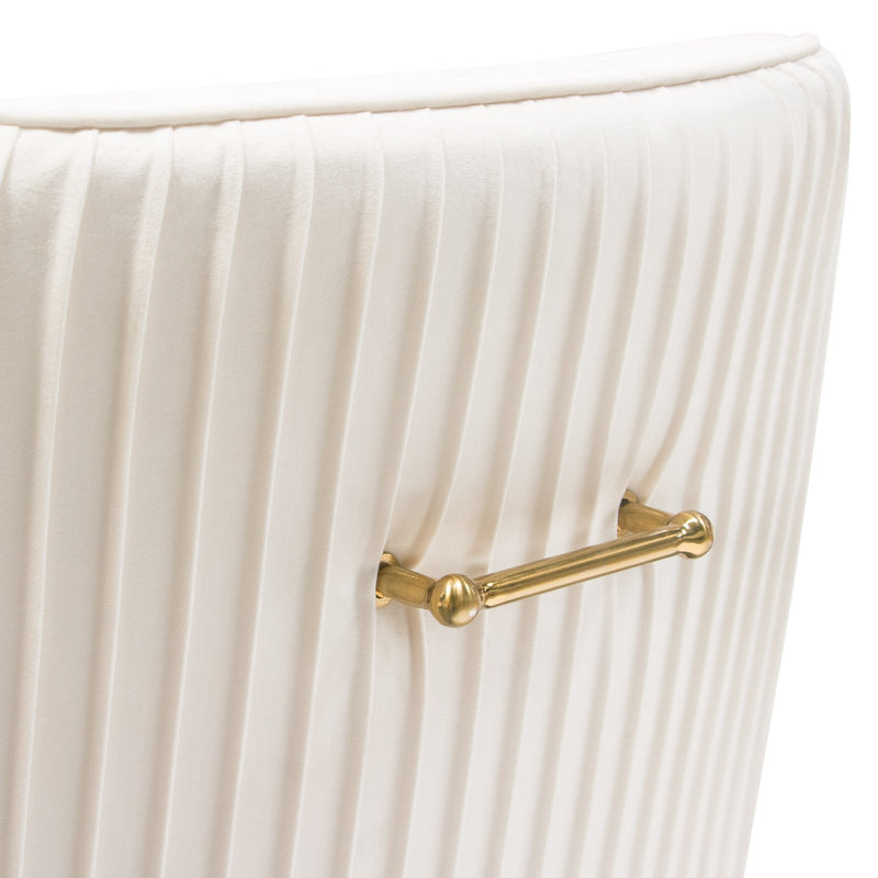 Set of (2) Quinn Dining Chairs w/ Vertical Outside Pleat Detail and Contoured Arm in Cream Velvet w/ Brushed Gold Metal Leg