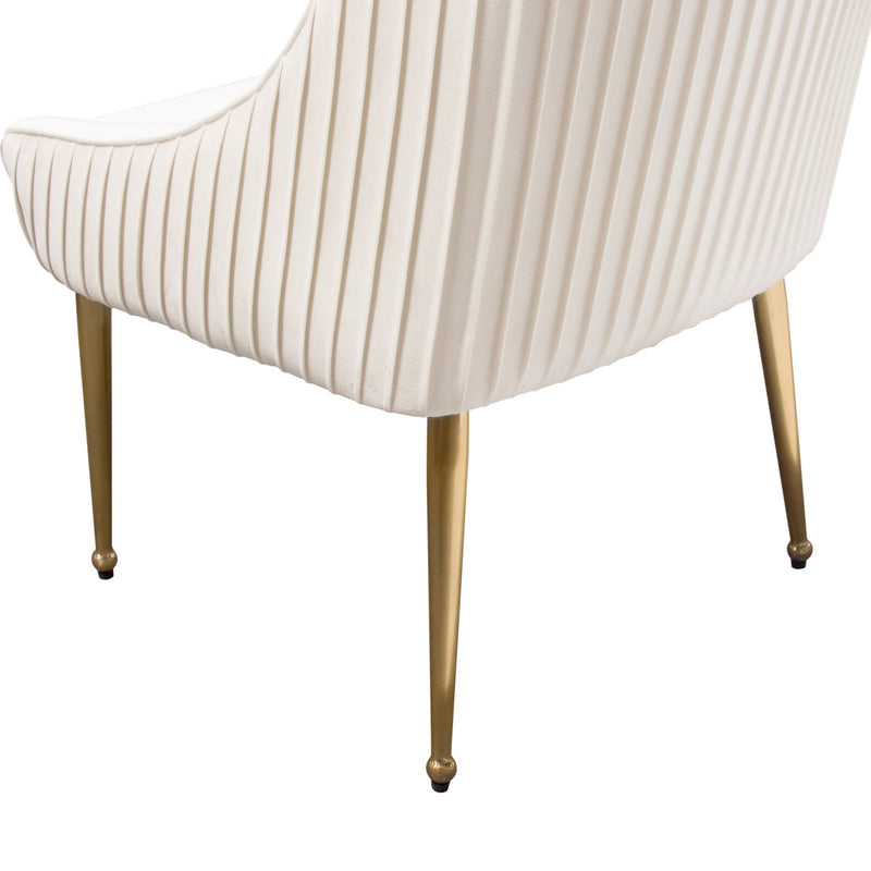 Set of (2) Quinn Dining Chairs w/ Vertical Outside Pleat Detail and Contoured Arm in Cream Velvet w/ Brushed Gold Metal Leg