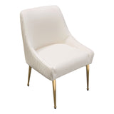 Set of (2) Quinn Dining Chairs w/ Vertical Outside Pleat Detail and Contoured Arm in Cream Velvet w/ Brushed Gold Metal Leg