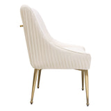 Set of (2) Quinn Dining Chairs w/ Vertical Outside Pleat Detail and Contoured Arm in Cream Velvet w/ Brushed Gold Metal Leg