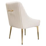 Set of (2) Quinn Dining Chairs w/ Vertical Outside Pleat Detail and Contoured Arm in Cream Velvet w/ Brushed Gold Metal Leg