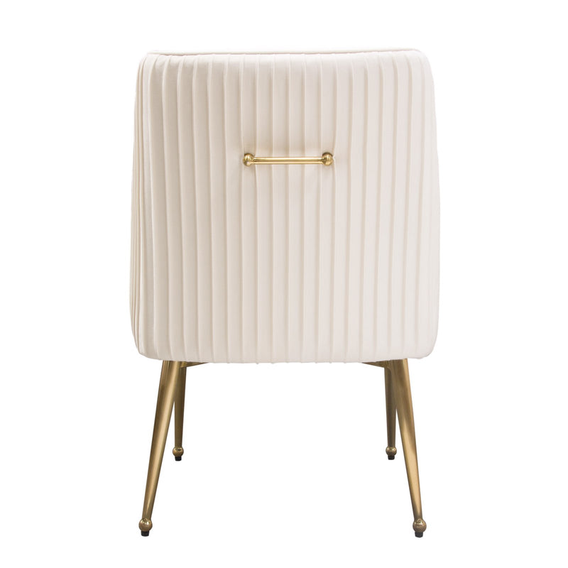 Set of (2) Quinn Dining Chairs w/ Vertical Outside Pleat Detail and Contoured Arm in Cream Velvet w/ Brushed Gold Metal Leg