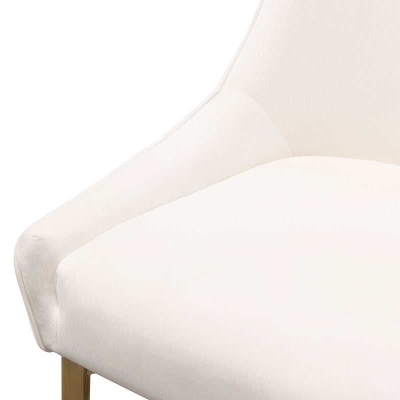 Set of (2) Quinn Dining Chairs w/ Vertical Outside Pleat Detail and Contoured Arm in Cream Velvet w/ Brushed Gold Metal Leg