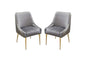 Set of (2) Quinn Dining Chairs w/ Vertical Outside Pleat Detail and Contoured Arm in Grey Velvet w/ Brushed Gold Metal Leg by Diamond Sofa