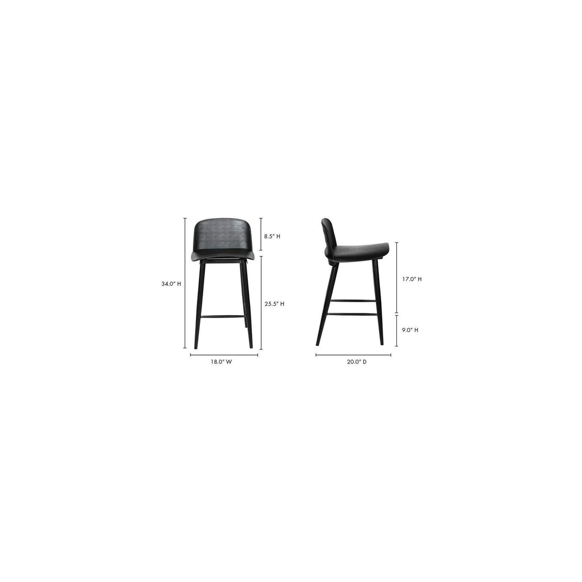 QX-1008-02 Looey Counter Stool Black - Set Of Two