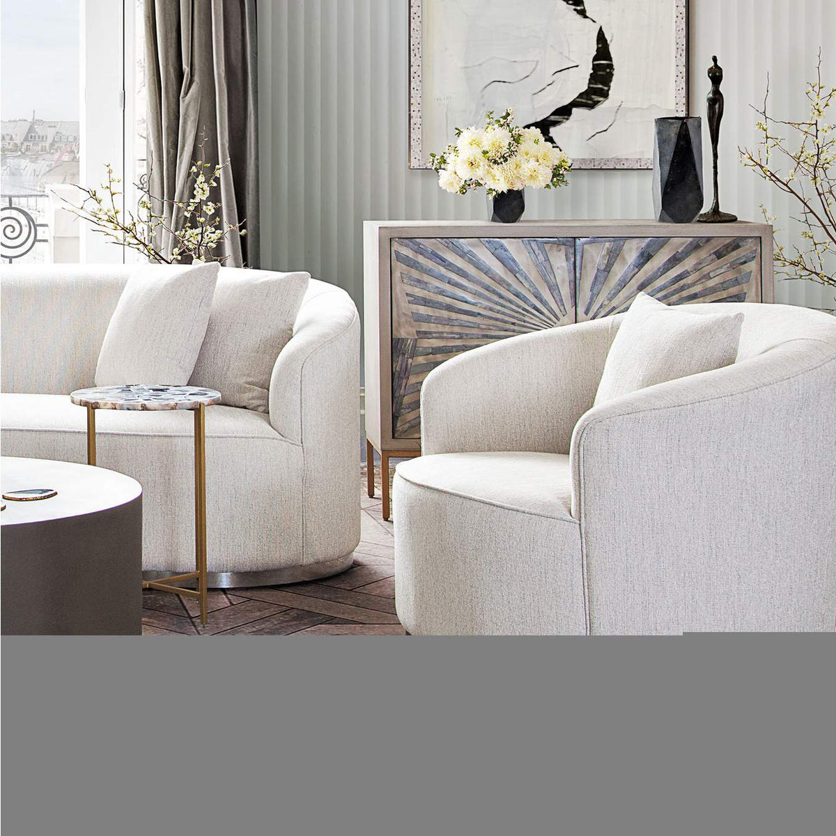 RAVENCHCM Raven Chair In Light Cream Fabric W/ Brushed Silver Accent Trim