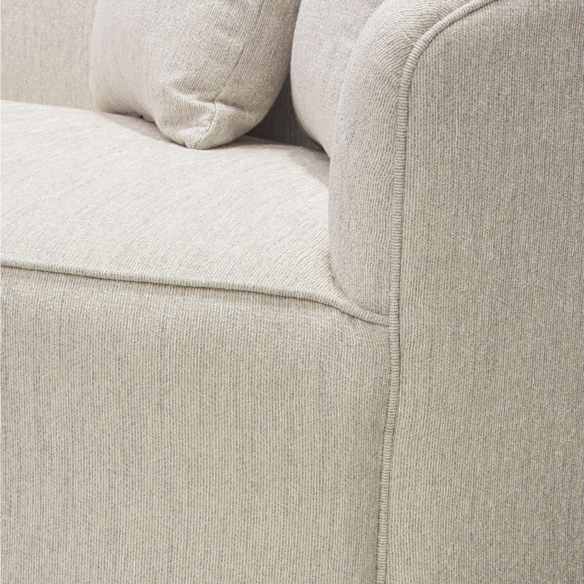 RAVENSOCM Raven Sofa In Light Cream Fabric W/ Brushed Silver Accent Trim