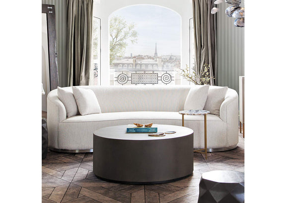 RAVENSOCM Raven Sofa In Light Cream Fabric W/ Brushed Silver Accent Trim
