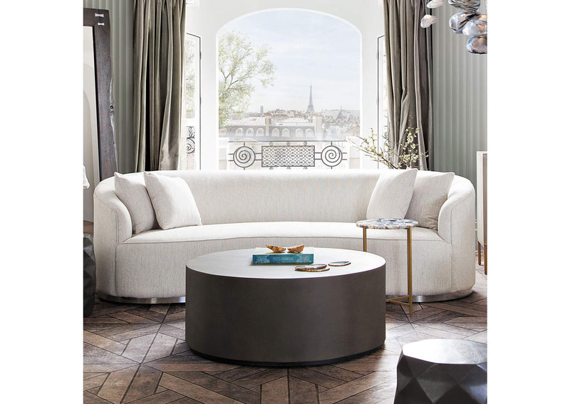 RAVENSOCM Raven Sofa In Light Cream Fabric W/ Brushed Silver Accent Trim