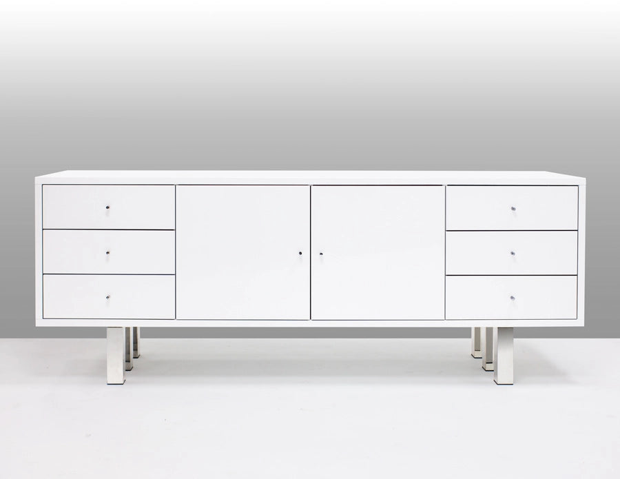 Roma White lacquer buffet w/stainless steel legs