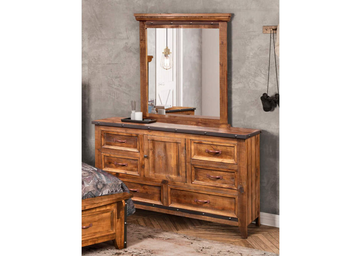 HH-4365-31-32 Sunset Trading Rustic City Dresser with Mirror| 6 Drawers| Storage Cabinet