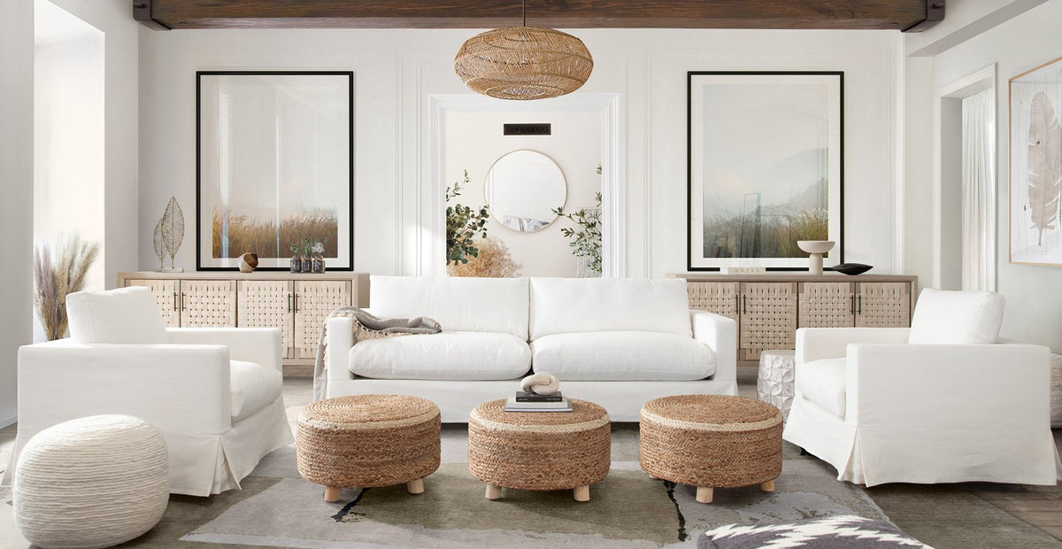 Savannah Slip-Cover Sofa in White Natural Linen